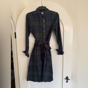 J. Crew Green and Blue Plaid Long Sleeve Dress